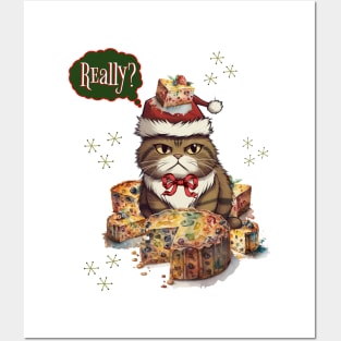 Angry Christmas Cat with Fruitcake Posters and Art